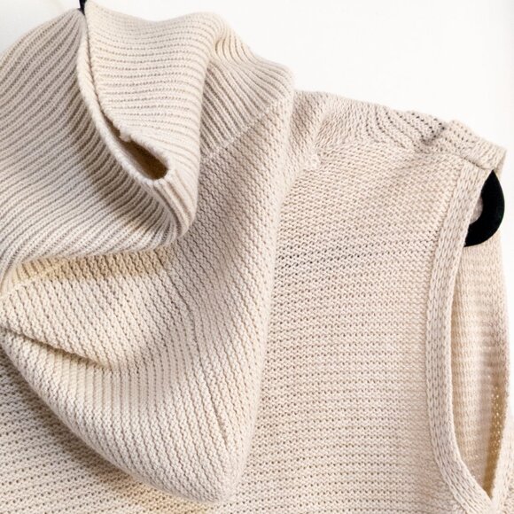 Seven Sisters Cream Knit Hooded Flowy Vest Size Small Cozy Casual Open Front - Picture 5 of 5